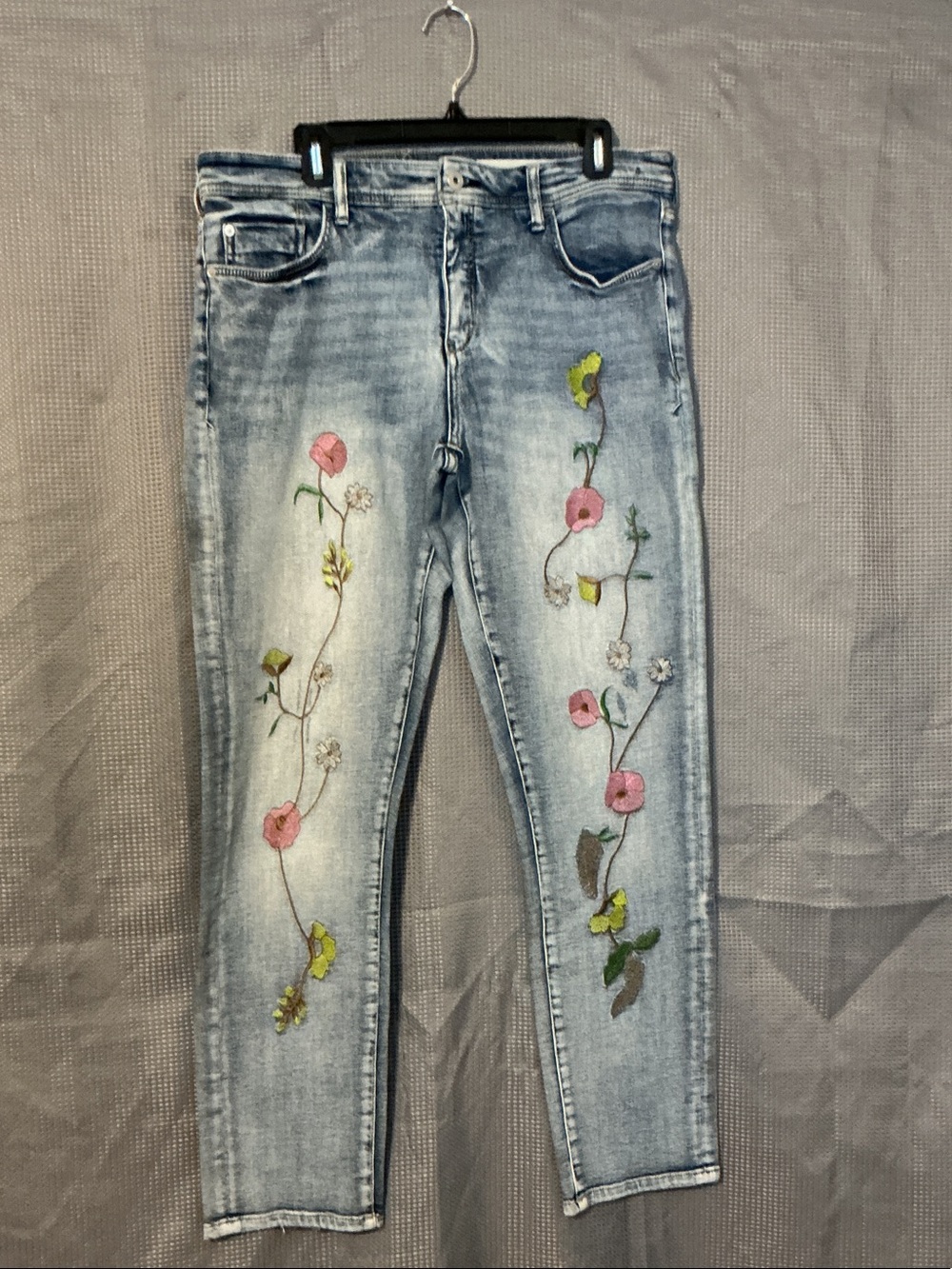 Pilcro and the Letterpress Light Wash Skinny Jeans with Floral Embroidery